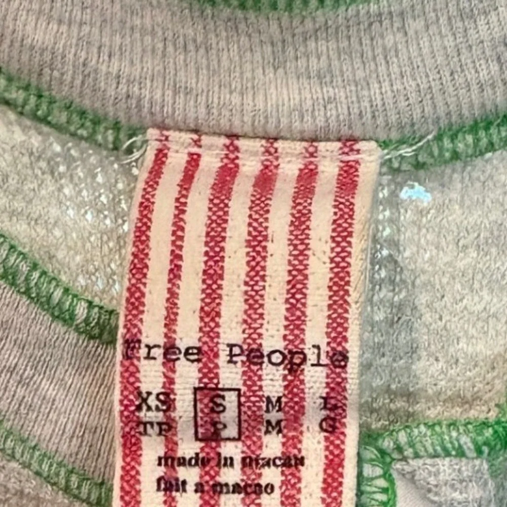 Free People Gray Waffle Knit Henley Tank Top Green Contrast Stitch Small